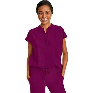 Women's Scrub Top Relaxed Fit Journey Top - 2 Pockets with Knit Details